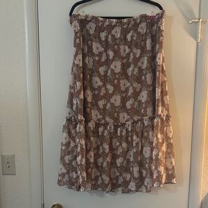LC Lauren Conrad Floral Midi Skirt in Brown and Cream